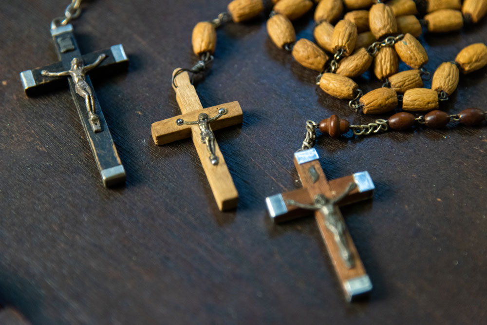 Close up of three rosaries.